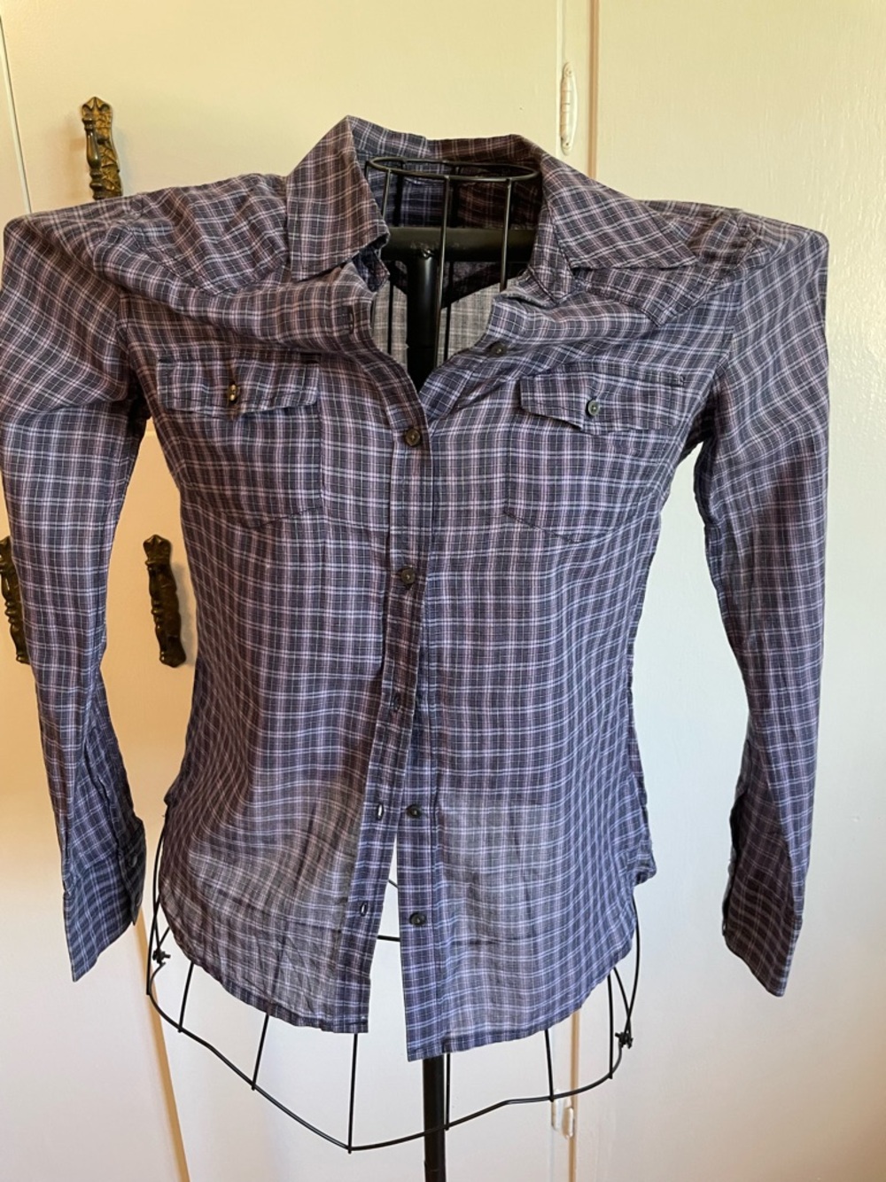 Converse One Star Plaid Shirt in Purple and Black